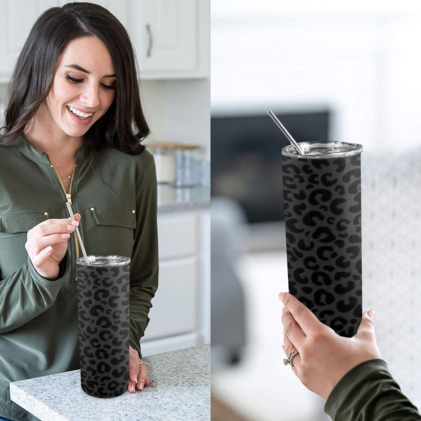 Mama Leopard Design 20oz Tall Skinny Tumbler with Lid and Straw