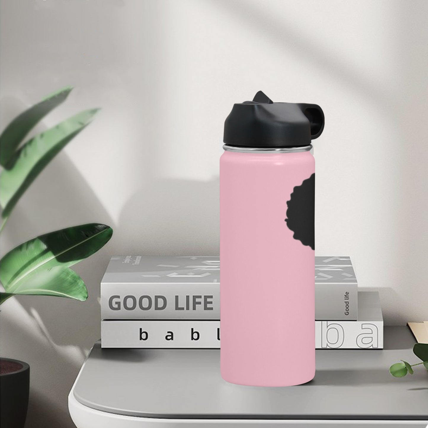 Afro Puff Insulated Water Bottle with Straw Lid (18 oz)