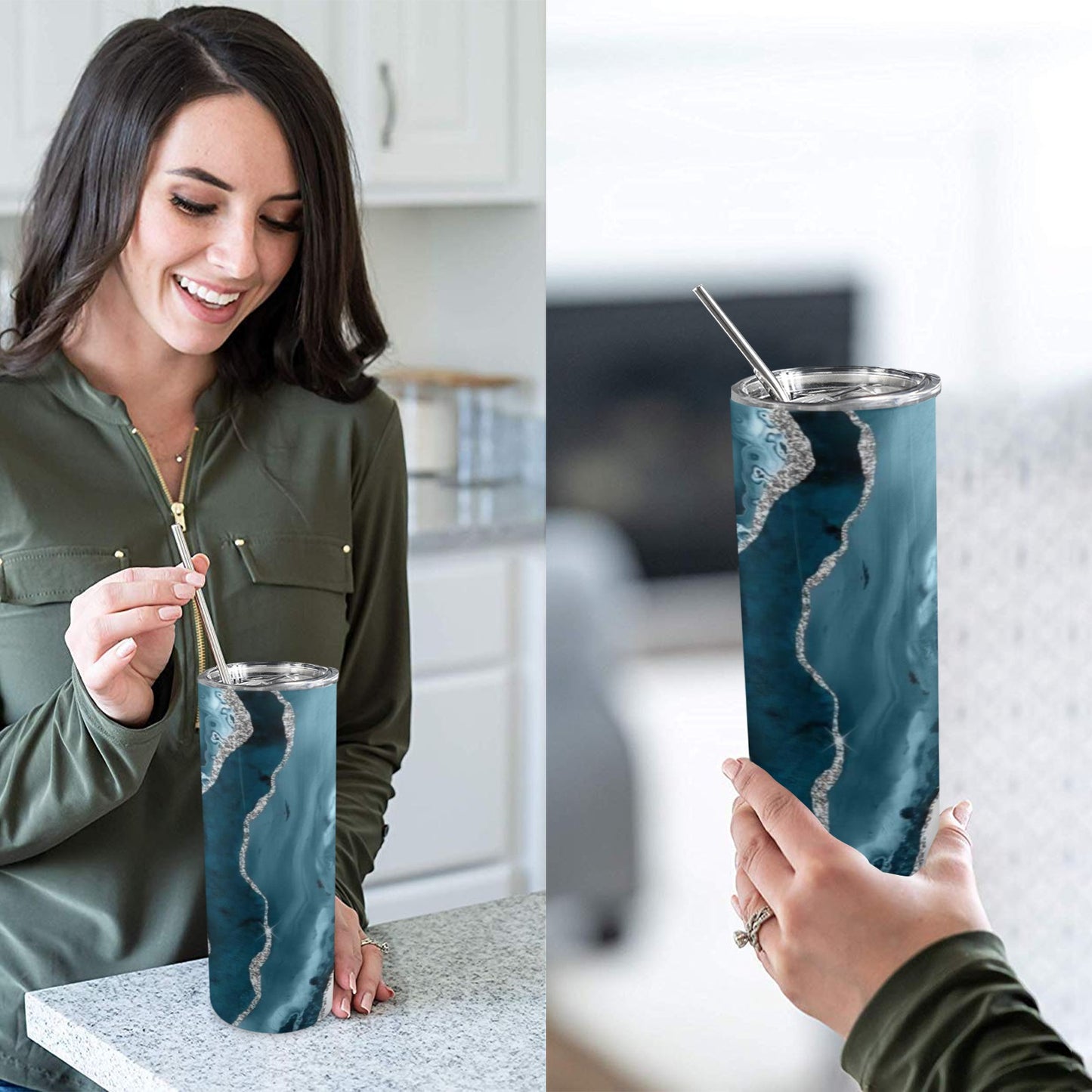 Just a Boss Girl Blue 20oz Tall Skinny Tumbler with Lid and Straw