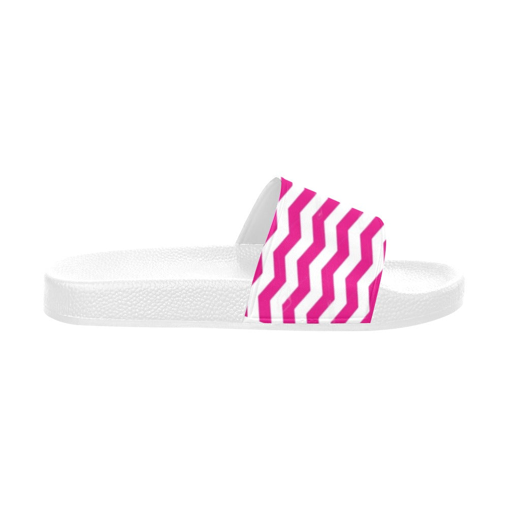 Pink-and- White Zig Zag slides Women's Slide Sandals (Model 057)