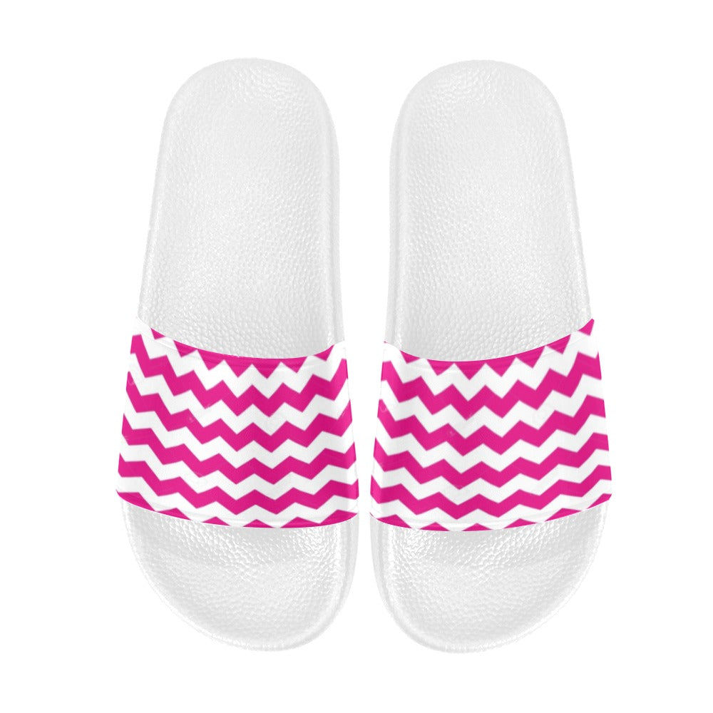 Pink-and- White Zig Zag slides Women's Slide Sandals (Model 057)