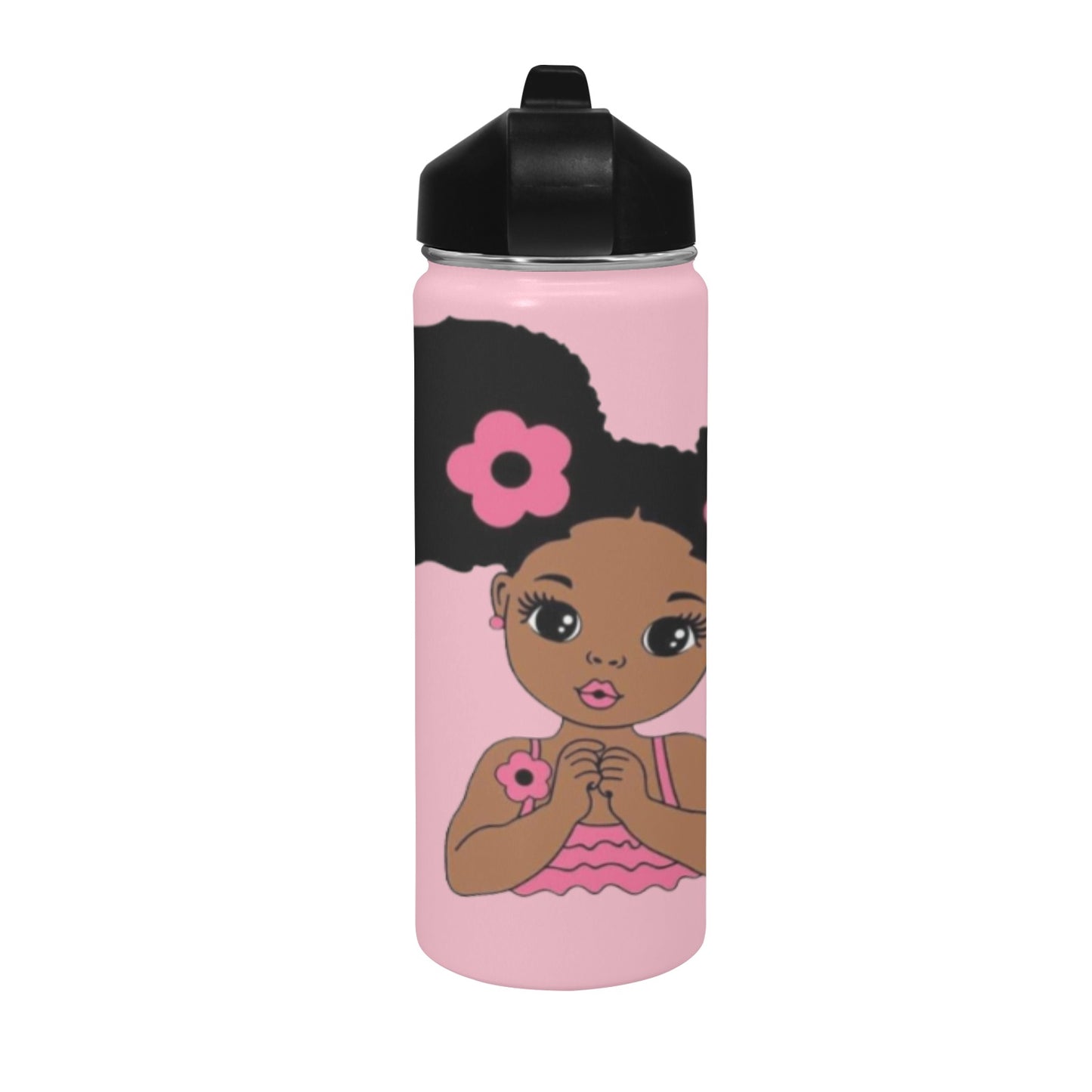 Afro Puff Insulated Water Bottle with Straw Lid (18 oz)