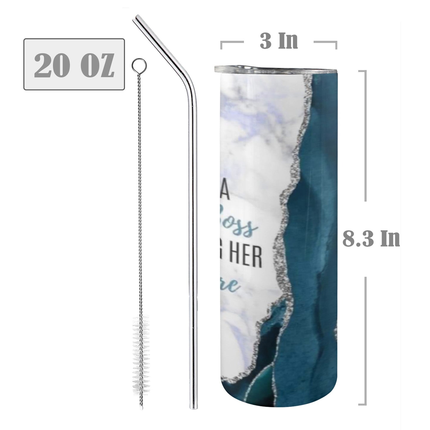 Just a Boss Girl Blue 20oz Tall Skinny Tumbler with Lid and Straw
