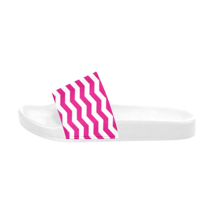 Pink-and- White Zig Zag slides Women's Slide Sandals (Model 057)