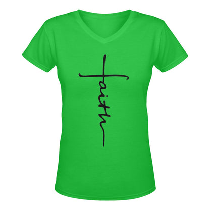 Faith Cross Women's Deep V-neck T-shirt (Model T19)